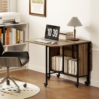 Mesa plegable, aglomerado y metal, con seis ruedas
