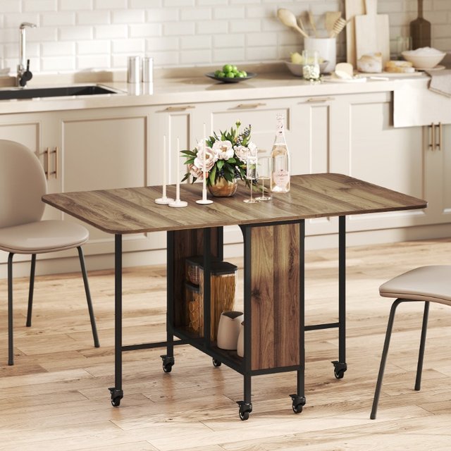 Mesa plegable, aglomerado y metal, con seis ruedas