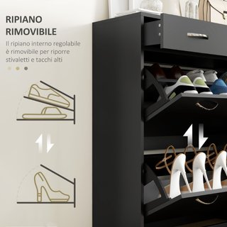 Zapatero mueble de aglomerado para 12 pares, negro