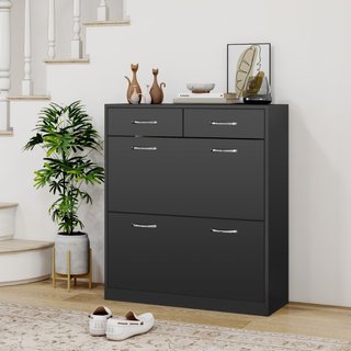 Zapatero mueble de aglomerado para 12 pares, negro