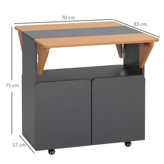 Mesa plegable de aglomerado y acero, armario, gris