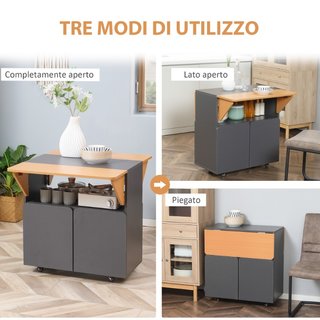 Mesa plegable de aglomerado y acero, armario, gris