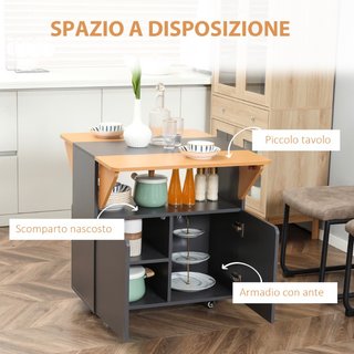 Mesa plegable de aglomerado y acero, armario, gris