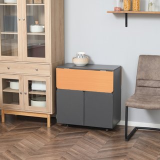 Mesa plegable de aglomerado y acero, armario, gris