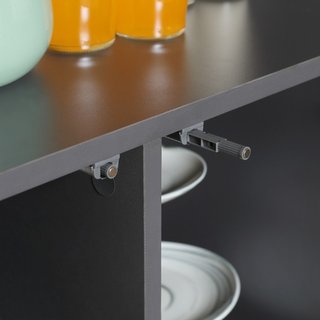 Mesa plegable de aglomerado y acero, armario, gris
