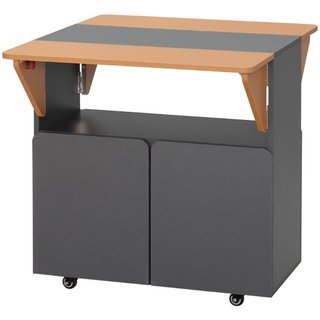 Mesa plegable de aglomerado y acero, armario, gris