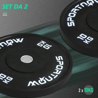 Dos discos de goma para barra, 10 kg, 45 cm, negro
