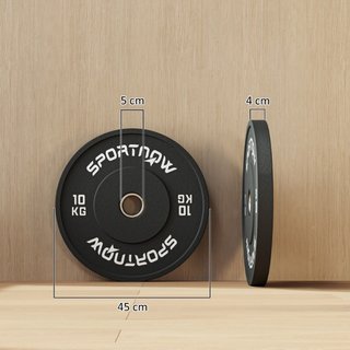 Dos discos olímpicos de goma, 10 kg, Ø45 cm, negro