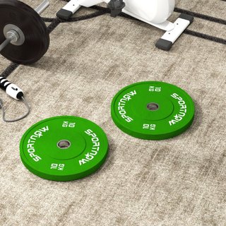 Dos discos olímpicos de goma, 10 kg, Ø45 cm, verde