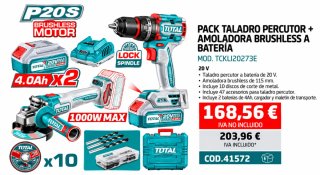 Pack Taladro Percutor y Amoladora Brushless Total