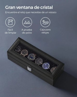 SONGMICS Caja de Relojes con 6 Compartimentos