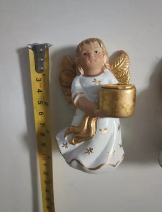 2 antiguos ángeles de porcelana dorados