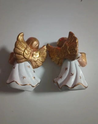 2 antiguos ángeles de porcelana dorados