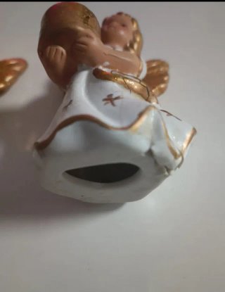 2 antiguos ángeles de porcelana dorados
