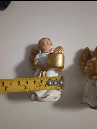 2 antiguos ángeles de porcelana dorados