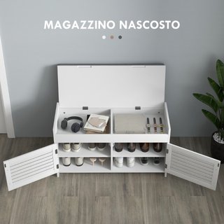 Banco zapatero de MDF con cojín para 8 pares, gris