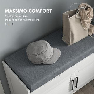 Banco zapatero de MDF con cojín para 8 pares, gris