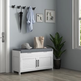 Banco zapatero de MDF con cojín para 8 pares, gris