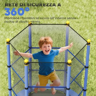 Cama elástica trampolín infantil, acero, red, azul