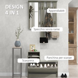 Muebles de entrada con perchero, espejo y zapatero