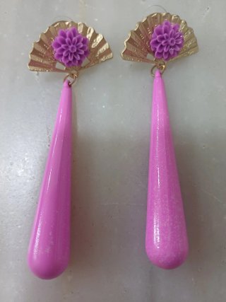 Pendientes flamenca abanico flor rosa