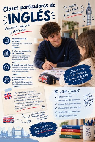 Clases particulares o en grupos de Inglés .