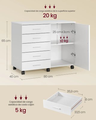 Archivador Móvil Cajonera 5 Cajones VASAGLE