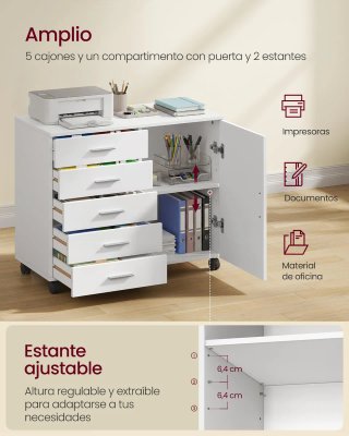Archivador Móvil Cajonera 5 Cajones VASAGLE