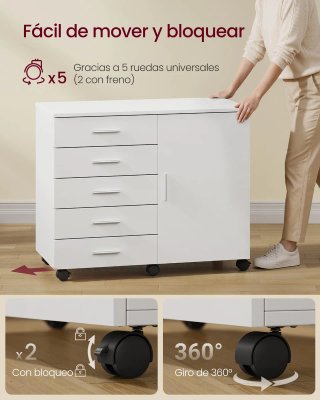 Archivador Móvil Cajonera 5 Cajones VASAGLE