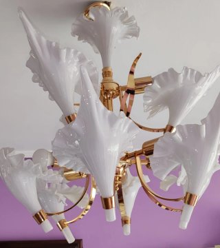Lámpara Vintage Tulipas de Murano bañada en oro.