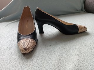 Zapatos Tacón Bicolor tipo Chanel piel T-36