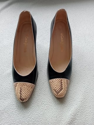 Zapatos Tacón Bicolor tipo Chanel piel T-36