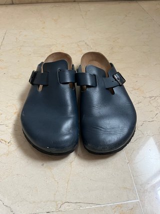 Zuecos Birkenstock Boston Piel Azul T.43