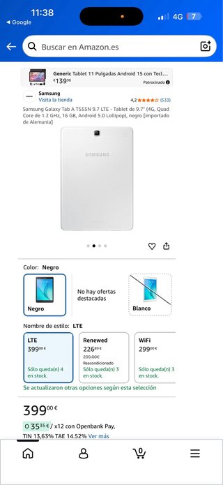 Tablet Samsung Blanca con Funda Azul