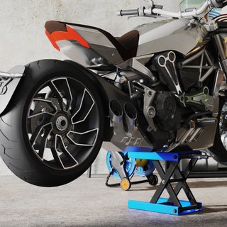 Elevador de moto de metal y caucho en azul y negro