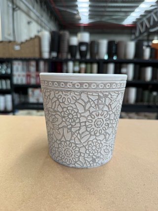 Confezione da 4 Vasi in Ceramica Grigio e Bianco 12cm