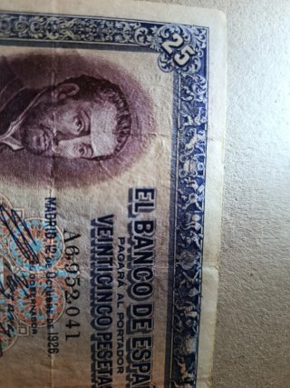 Billete 25 Pesetas 1926 sello seco