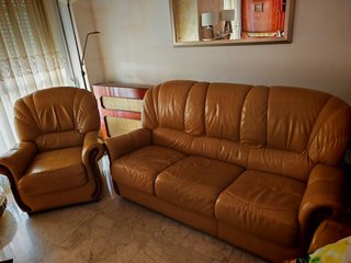 Conjunto de Sofá y 2 Sillones de Piel