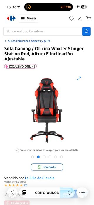 Silla Gaming Woxter Stinger Roja y Negra
