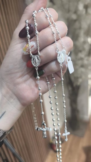 Rosario Plata de Ley con virgen milagrosa y cruz
