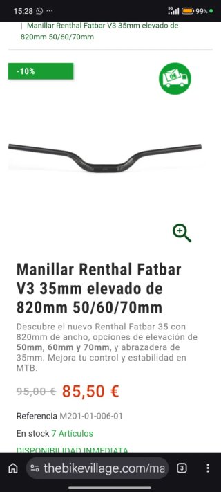 Manillar Renthal Fatbar V3 35mm70de rise