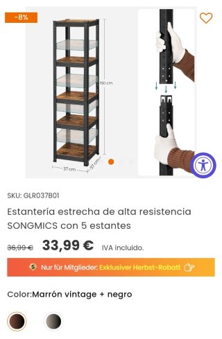 SONGMICS Scaffale 5 Livelli Marrone Rustico
