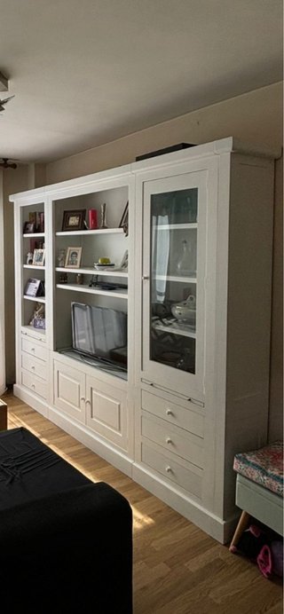 Librería con Vitrina y Mueble TV Blanco