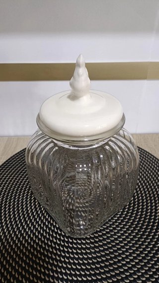Bote de Cristal con Tapa de Gallo