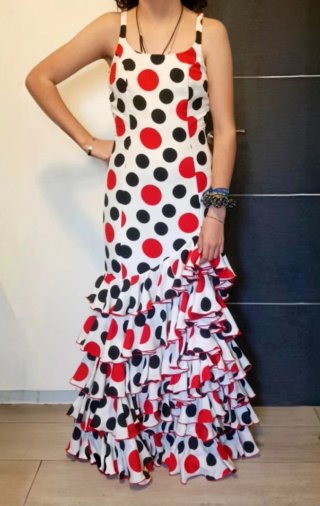Vestido de Flamenca Lunares Rojo y Negro T.36