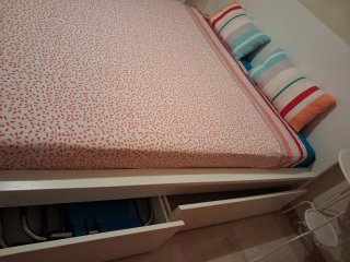 Cama de Matrimonio 1.60cms  Blanca con Cajones