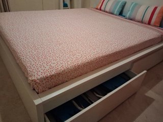 Cama de Matrimonio 1.60cms  Blanca con Cajones