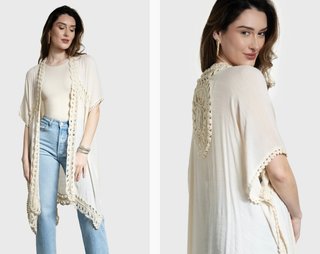 Kimono de Crochet Beige
