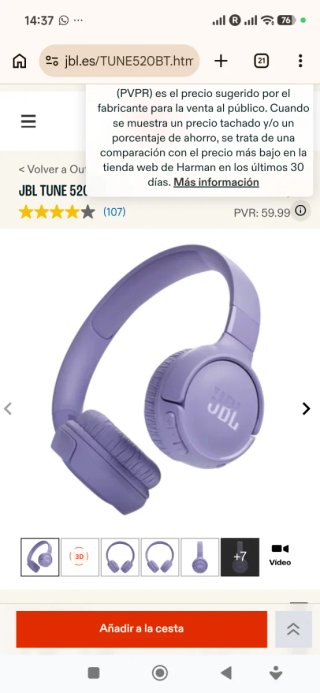 Cascos Inalámbricos JBL Tune 520BT Morado