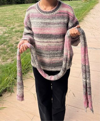 Jersey y Bufanda Brownie Gris y Rosa